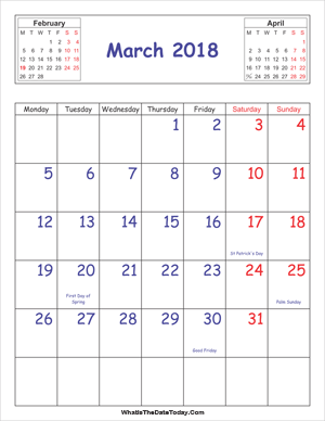 printable 2018 calendar march