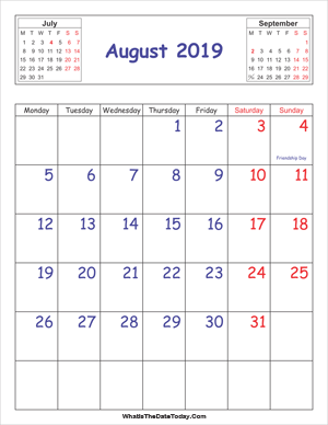 printable 2019 calendar august (vertical)