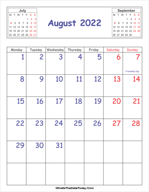 printable 2022 calendar august (vertical)