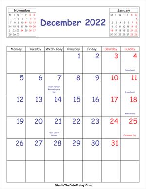 printable 2022 calendar december (vertical)