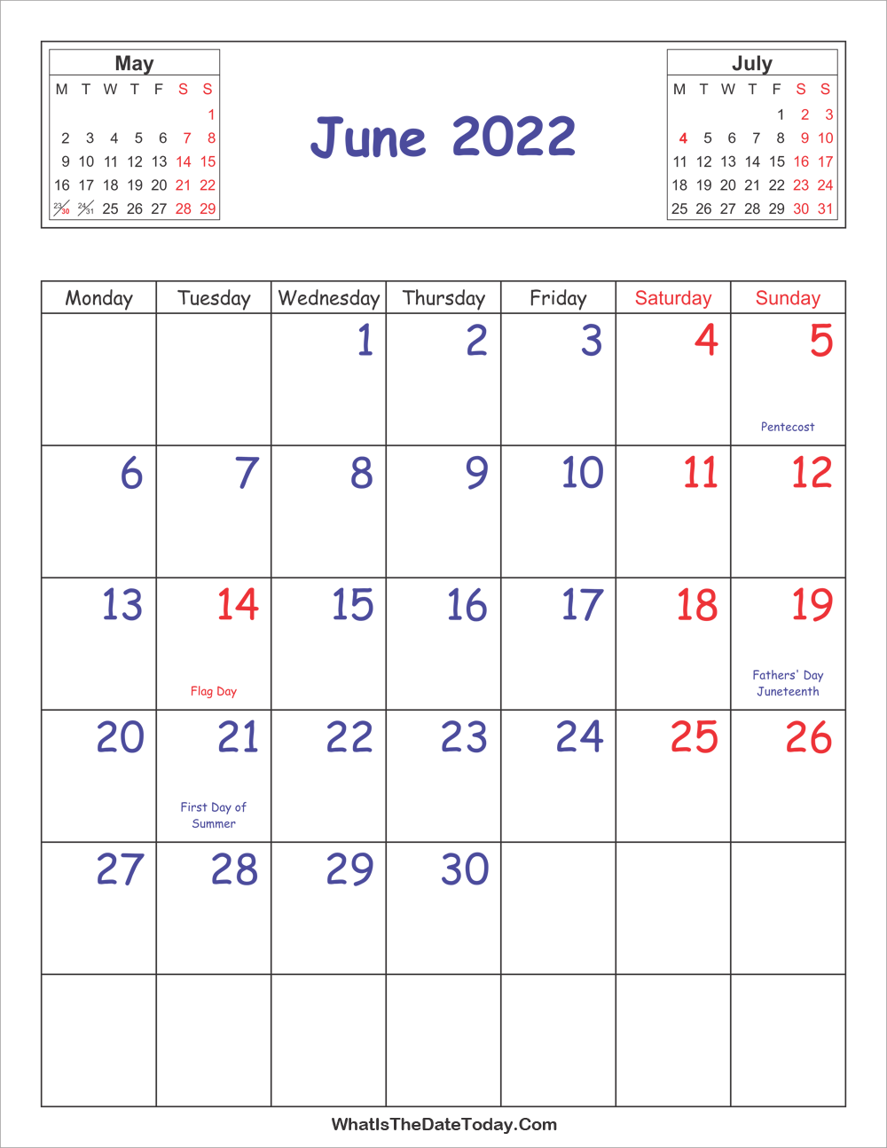 printable 2022 calendar june (vertical layout)