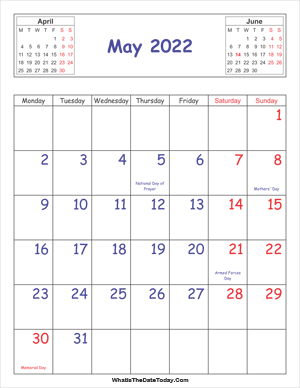 printable 2022 calendar may (vertical)