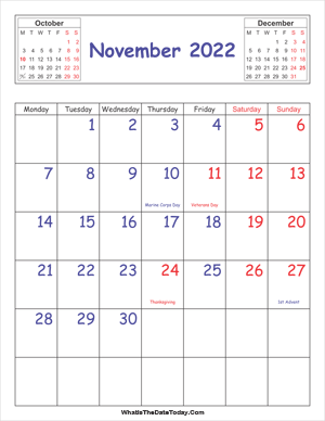 printable 2022 calendar november (vertical)