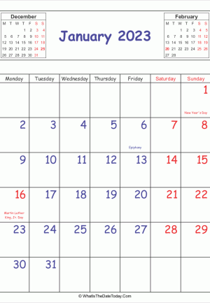 printable 2023 calendar january