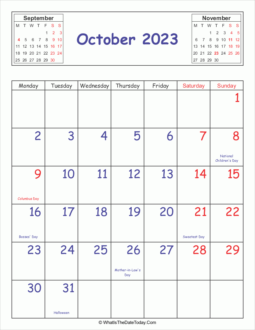 printable 2023 calendar october (vertical layout)