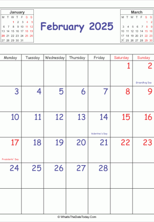 printable 2025 calendar february