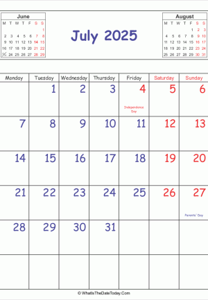 printable 2025 calendar july