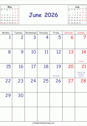 printable 2026 calendar june