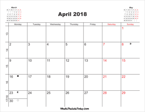 printable calendar april 2018