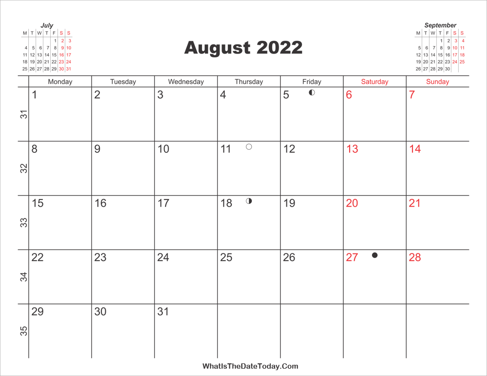 printable calendar august 2022