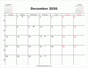 printable calendar december 2026