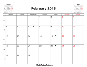 printable calendar february 2018