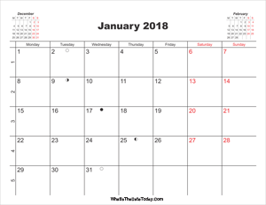 printable calendar january 2018