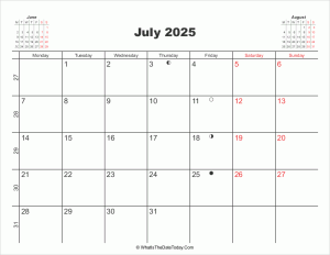 printable calendar july 2025