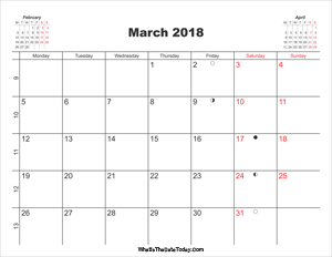 printable calendar march 2018