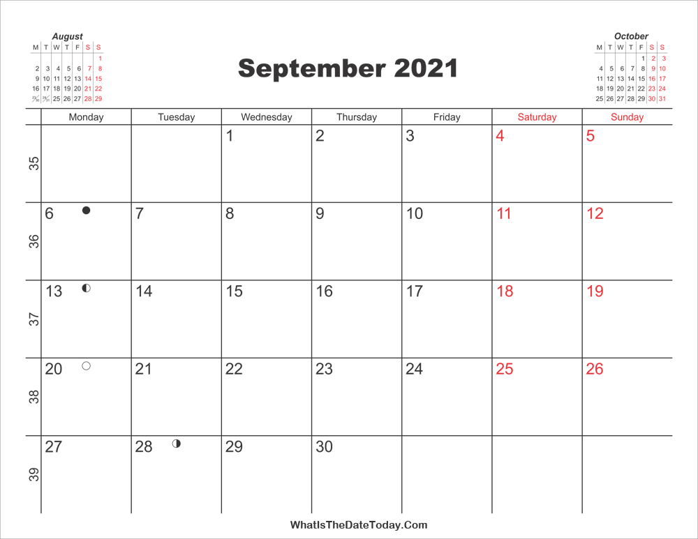 Printable Calendar September 2021 Whatisthedatetoday Com