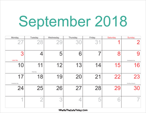 september 2018 calendar printable with holidays