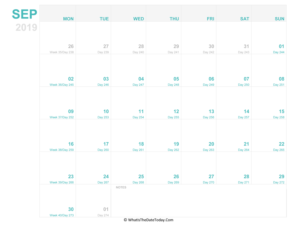 september 2019 Editable Calendar