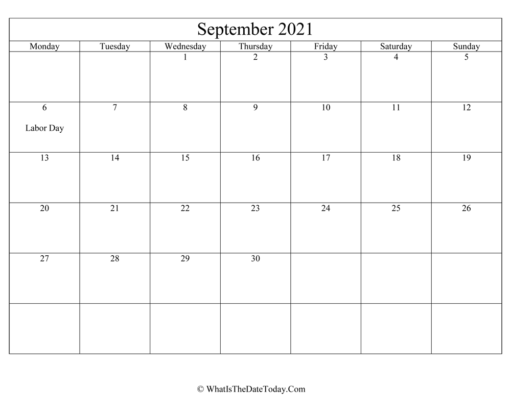 september 2021 Editable Calendar