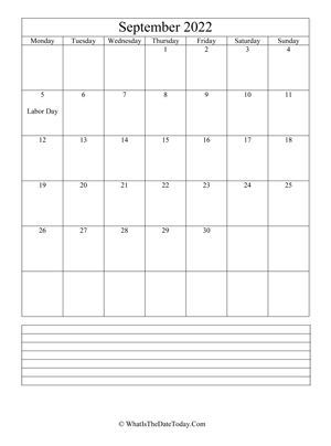 september 2022 calendar editable with notes (vertical)