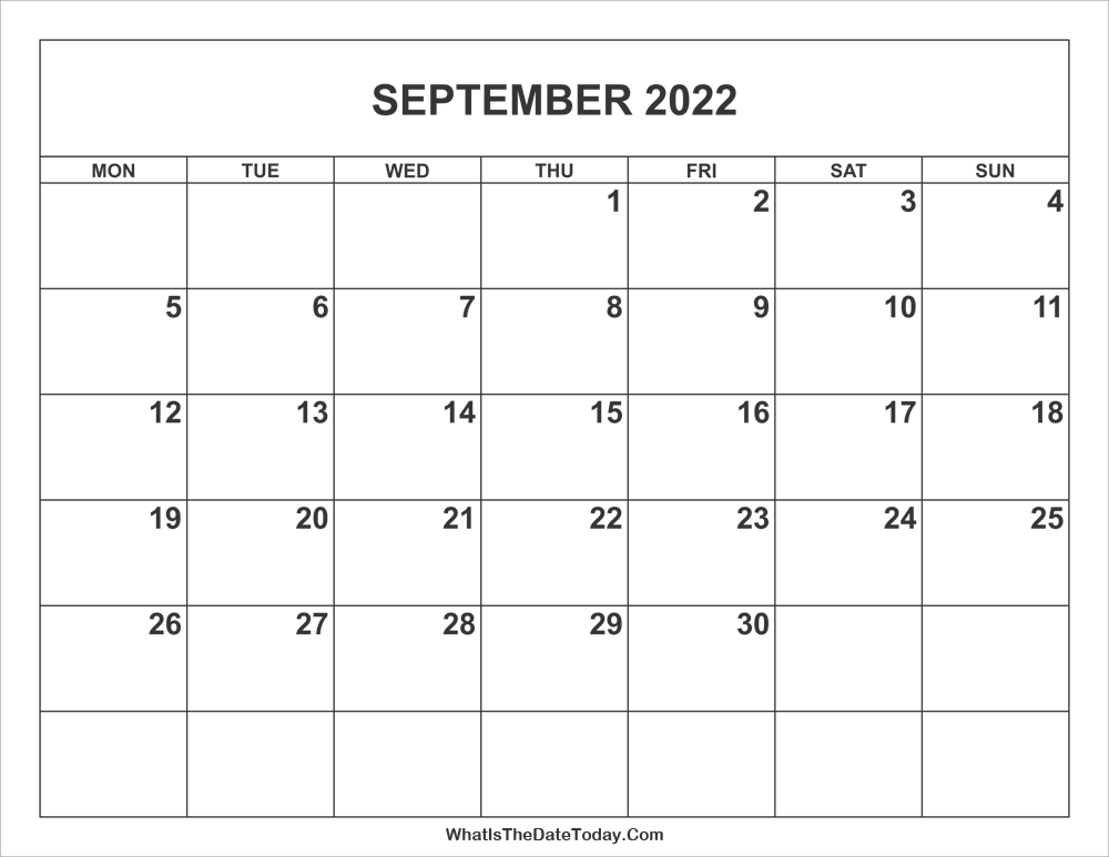 Holiday Calendar September 2022 September 2022 Calendar | Whatisthedatetoday.com