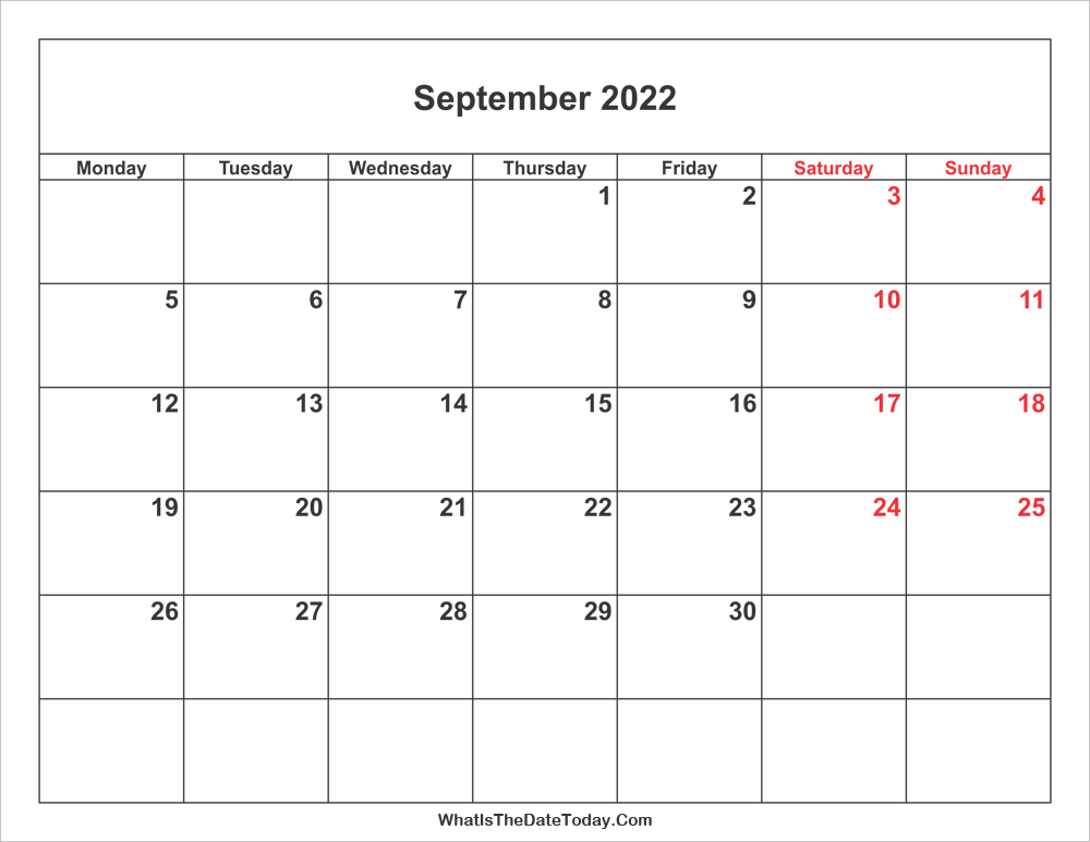 September 2022 Calendar with weekend highlight
