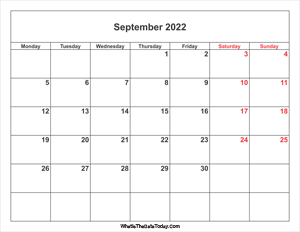september 2022 calendar weekend highlight