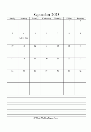 september 2023 calendar editable with notes