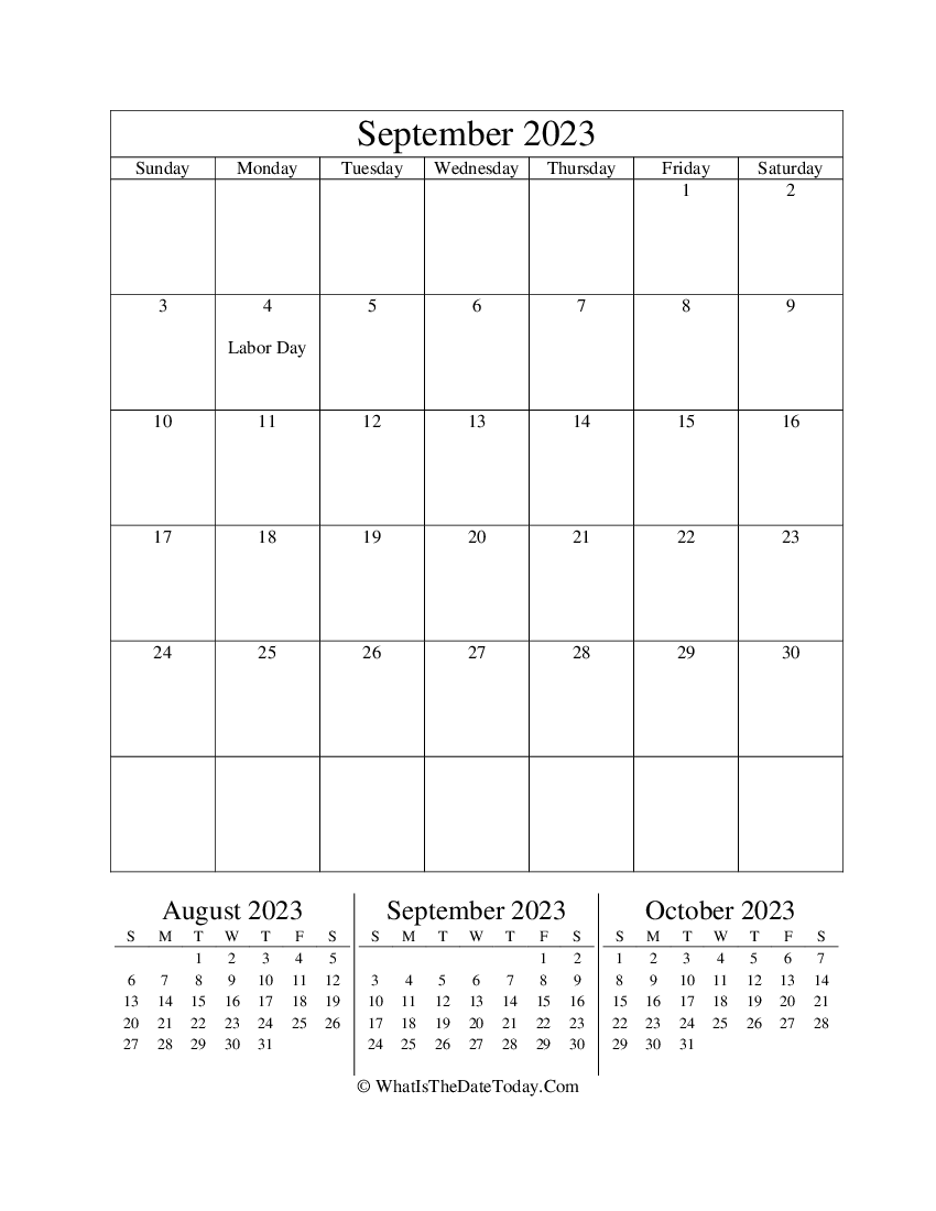 september 2023 editable calendar with three mini calendars in vertical layout