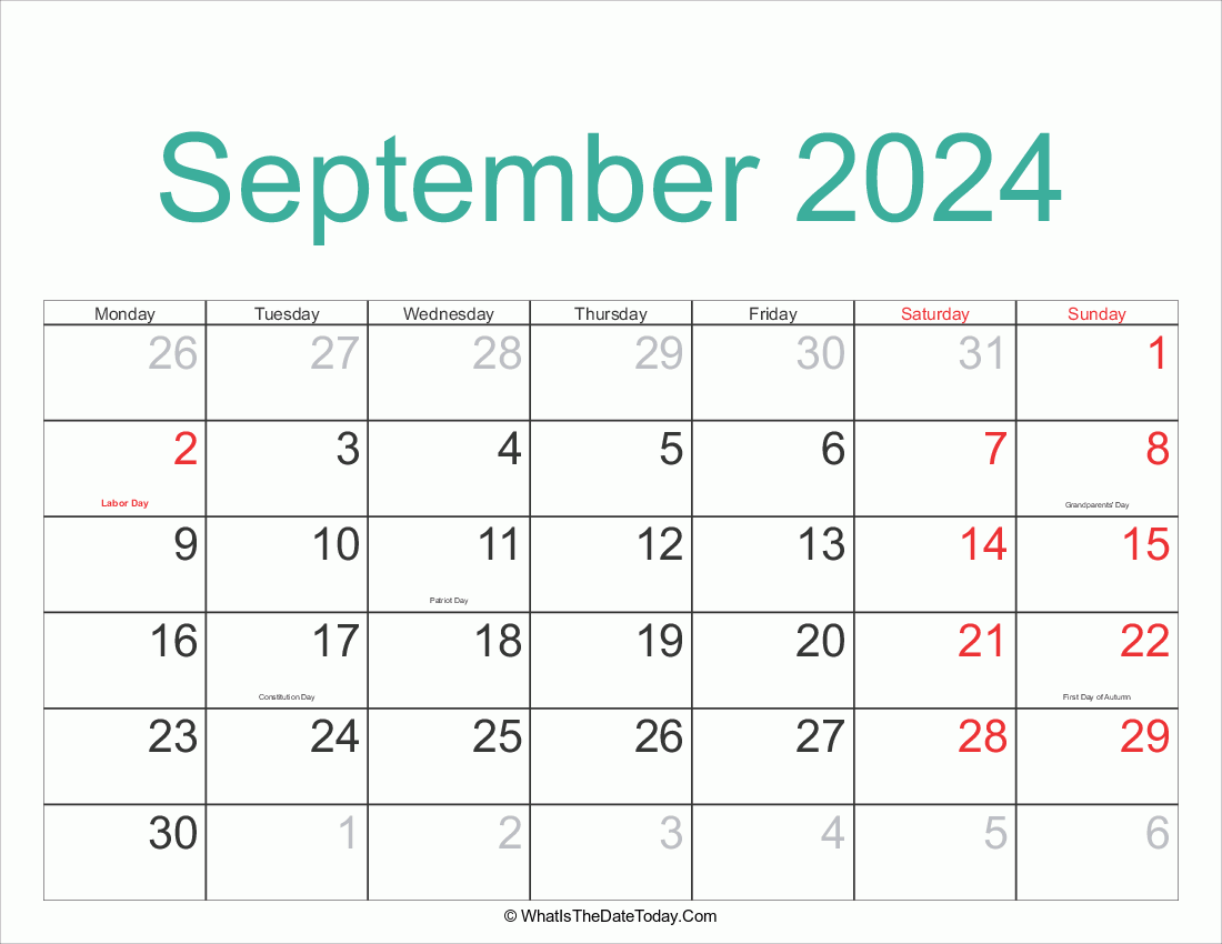 September 2024 Calendar Printable with Holidays