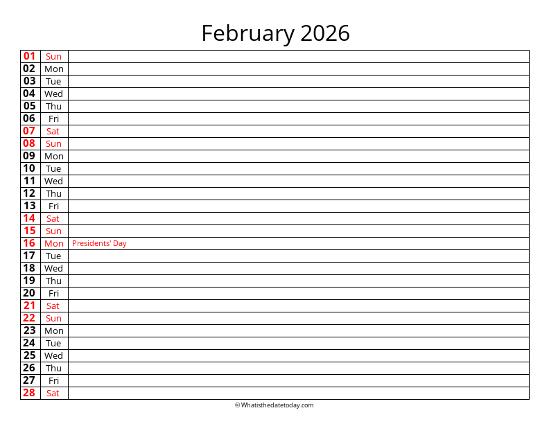 Fillable Calendar February