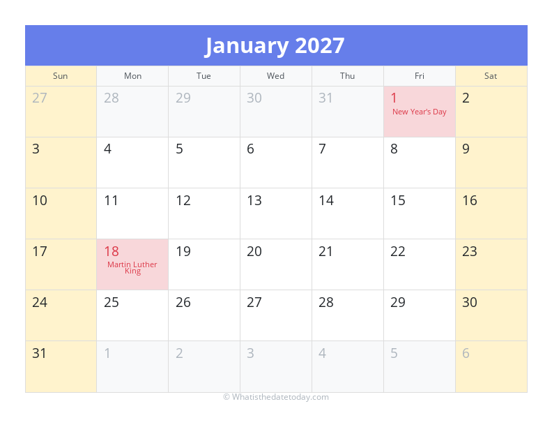 January 2027 Calendar
