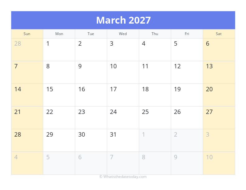 March 2027 Calendar